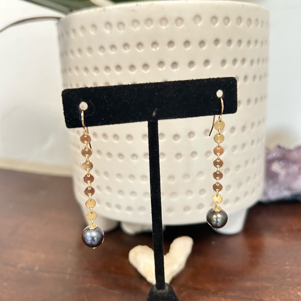 Genuine Tahitian Pearl Sundance Earrings 14KT Gold Filled 9mm Dark Peacock AAA